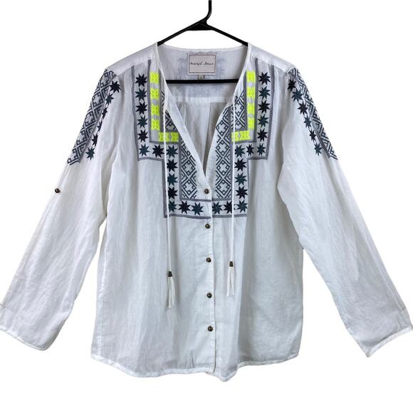 Beautiful Stories Womens Cotton Embroidered Blouse and Matching Necklaces Size L - Picture 7 of 7